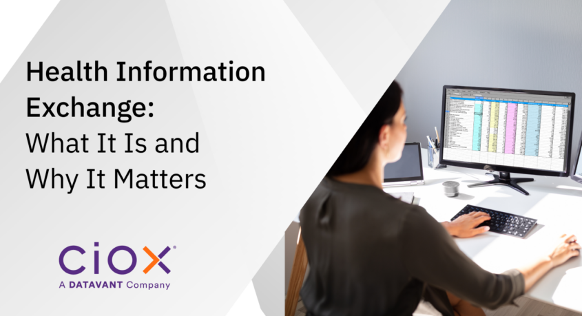 Health Information Exchange What It Is and Why It Matters. Image of woman looking at a monitor with spreadsheet.